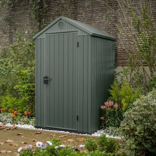 Casetta da Giardino Verde Nero Resistente Agli Agenti Atmosferici Tetto a due Falde 124x117x205h cm, Materiale Tetto in Plastica - Osoyoos