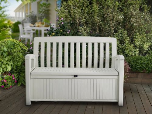 Cassapanca da esterno con schienale 132x61x89h cm bianco - Goderich