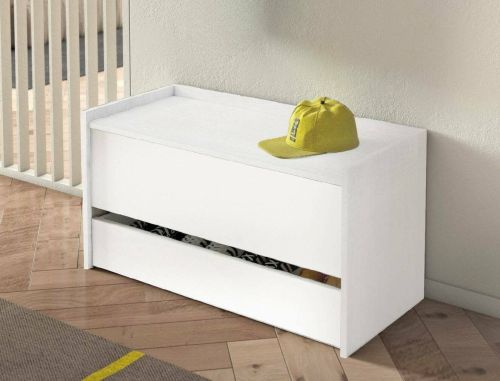 Cassapanca Lantana, Mobile da ingresso moderno con scarpiera, Cassapanca baule con due contenitori, 100% Made in Italy, 90x40h46 cm, Bianco