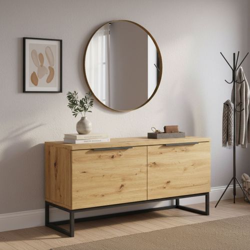 Cassapanca Marrone Rovere Nodi Colore Ripiano Marrone Materiale Struttura in Metallo 98x37x50h cm - Sciara