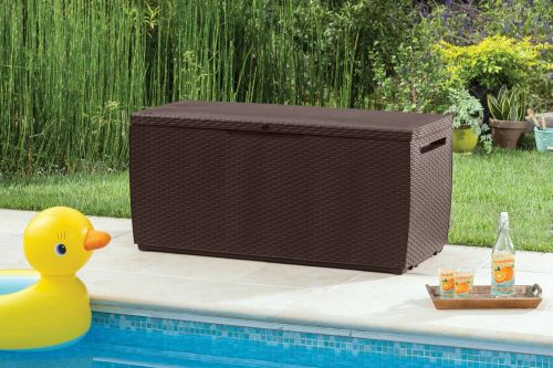 Cassapanca outdoor Losana, Baule da giardino, Contenitore da esterno, Panchina contenitore da esterno, 123x54 h57 cm, Marrone
