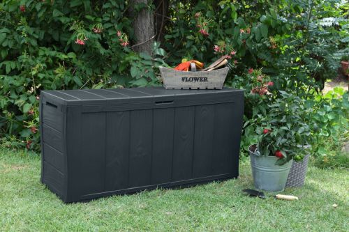 Cassapanca outdoor Pescate, Baule da giardino, Contenitore da esterno, Panchina contenitore da esterno, 117x45 h58 cm, Marrone