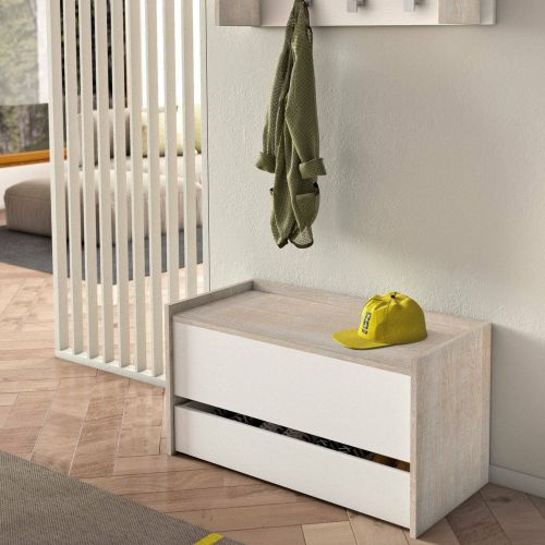 Cassapanca salvaspazio in legno 90x40x46h cm bianca e rovere - Sogno