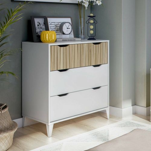Cassettiera 3 cassetti bianca e rovere 70x76h cm - Archi