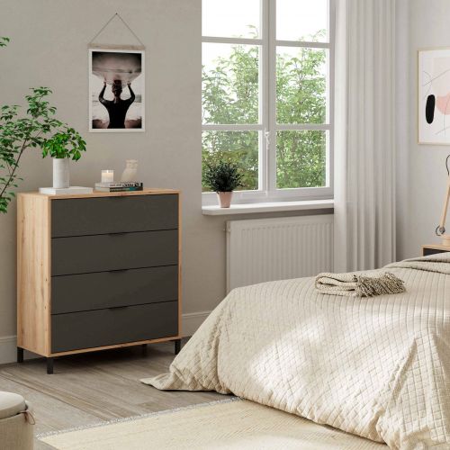 Cassettiera 4 cassetti legno e antracite 77x93h cm - Alfana