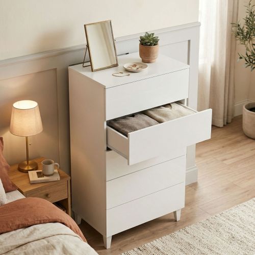 Cassettiera 5 cassetti bianca 61x117h cm - Aaron