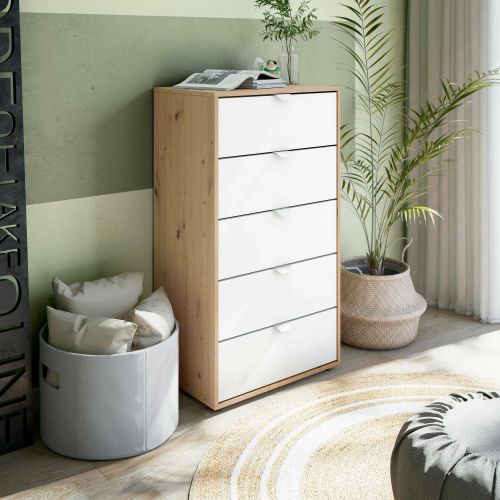 Cassettiera 5 cassetti legno bianca 60x109h cm - Praha