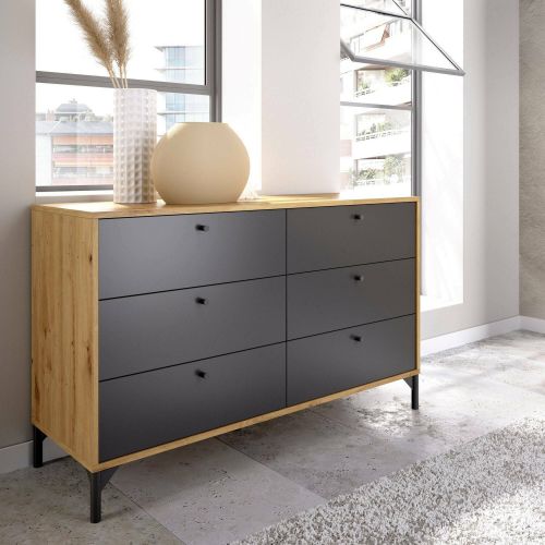 Cassettiera 6 cassetti rovere e antracite 120x82h cm - Esculapio