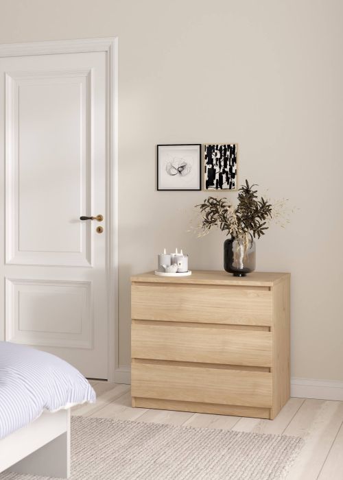 Cassettiera Aglae, Settimino multiuso, Comò camera da letto, Mobile con cassetti, 50x77 h70 cm, Rovere
