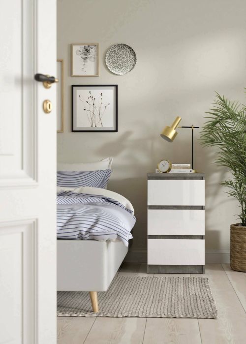 Cassettiera Ameline, Settimino multiuso, Comò camera da letto, Mobile con cassetti, 50x40 h70 cm, Cemento e Bianco