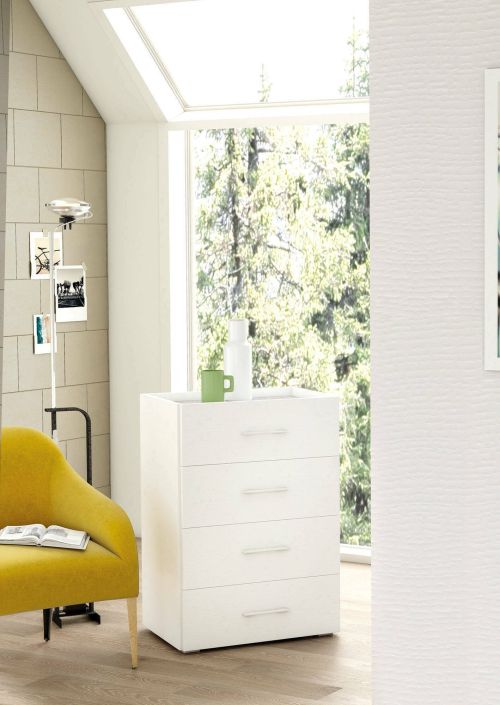 Cassettiera Aster, Settimanale a 4 cassetti per camera da letto, Mobiletto multiuso da ufficio o studio, 50x41h87 cm, Bianco e Cemento