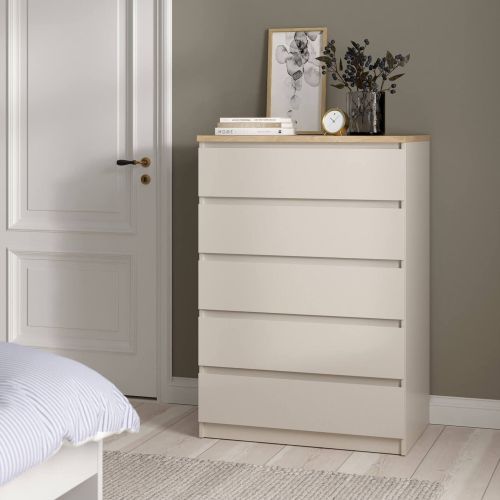 Cassettiera Beige 5 Cassetti Apertura Scorrevole 77x50x111h cm, Chiusura Scorrevole - Ansel