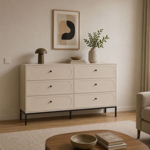 Cassettiera Beige Cashmere 4 Cassetti Apertura Scorrevole 150x40x92h cm, Chiusura Soft Close - Laniti