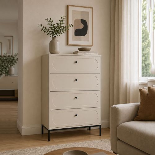 Cassettiera Beige Cashmere 4 Cassetti Apertura Scorrevole 76x40x116h cm, Chiusura Soft Close - Lanesaro