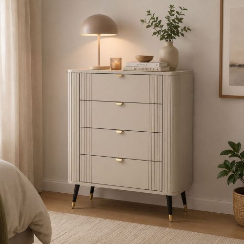 Cassettiera Beige Cashmere 4 Cassetti Apertura Scorrevole 78x40x98h cm, Chiusura Scorrevole - Lanoha