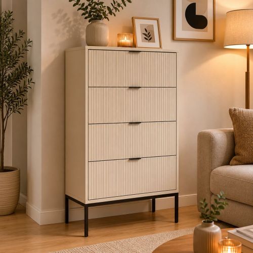 Cassettiera Beige Cashmere 6 Cassetti Apertura Scorrevole 76x40x116h cm, Chiusura Soft Close - Laleriba