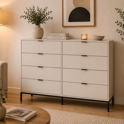 Cassettiera Beige Cashmere 8 Cassetti Apertura Scorrevole 150x40x116h cm, Chiusura Soft Close - Lamepa