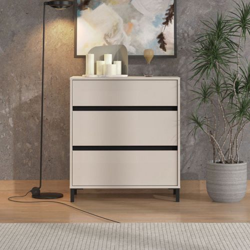 Cassettiera Beige Nero 3 Cassetti Apertura Scorrevole 80x40x90h cm, Chiusura Scorrevole - Mapello