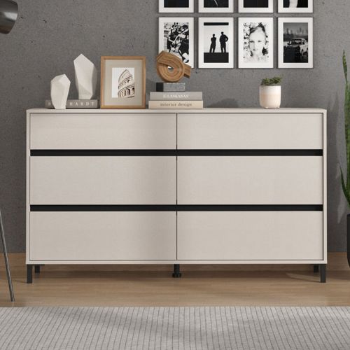 Cassettiera Beige Nero 6 Cassetti Apertura Scorrevole 157x40x90h cm, Chiusura Scorrevole - Mapello