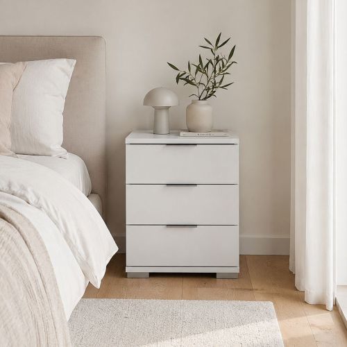 Cassettiera Bianco 3 Cassetti Apertura Scorrevole 46x42x61h cm, Chiusura Scorrevole - Laharo