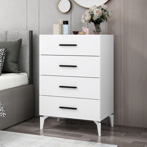 Cassettiera Bianco 4 Cassetti Apertura Scorrevole 72x47x106h cm, Chiusura Scorrevole - Lornar