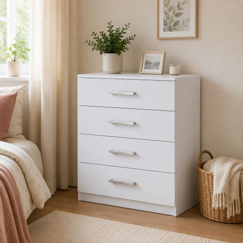 Cassettiera Bianco 4 Cassetti Apertura Scorrevole 83x43x97h cm, Chiusura Scorrevole - Laga