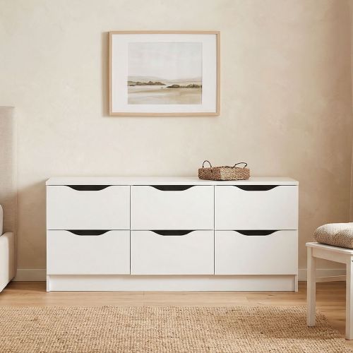 Cassettiera Bianco 6 Cassetti Apertura Scorrevole 50x120x40h cm, Chiusura Scorrevole - Ceppino