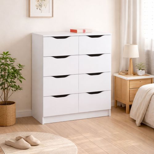 Cassettiera Bianco 8 Cassetti Apertura Scorrevole 80x40x91h cm, Chiusura Scorrevole - Ponzone