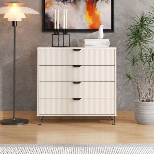 Cassettiera Bianco Grigio 4 Cassetti Apertura Scorrevole 93x40x90.5h cm, Chiusura Scorrevole - Maggiora