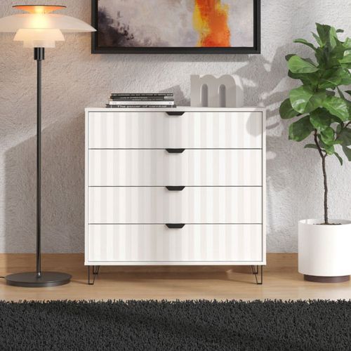 Cassettiera Bianco Grigio 4 Cassetti Apertura Scorrevole 93x40x90h cm, Chiusura Scorrevole - Maggiora