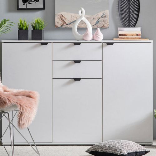 Cassettiera Bianco Nero 2 Cassetti Apertura Battente, Scorrevole 135x40x95h cm, Chiusura Battente, Scorrevole - Mainarda
