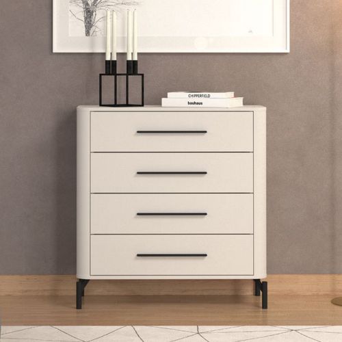 Cassettiera Bianco Nero 4 Cassetti Apertura Scorrevole 90x40x94h cm, Chiusura Scorrevole - Mogoro