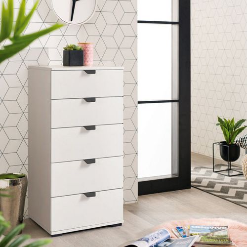 Cassettiera Bianco Nero 5 Cassetti Apertura Scorrevole 45x40x95h cm, Chiusura Scorrevole - Mainarda
