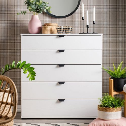 Cassettiera Bianco Nero 5 Cassetti Apertura Scorrevole 90x40x95h cm, Chiusura Scorrevole - Mainarda