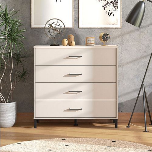 Cassettiera Bianco Panna Nero 4 Cassetti Apertura Scorrevole 93x40x90h cm, Chiusura Scorrevole - Vidor