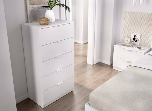 Cassettiera Cas, Settimino multiuso, Comò camera da letto, Mobile con cassetti, 61x39 h110 cm, Bianco