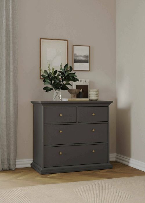 Cassettiera Clairett, Settimino multiuso, Comò camera da letto, Mobile con cassetti, 96x49 h87 cm, Grigio