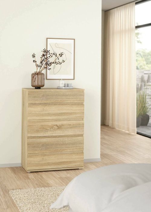 Cassettiera Clarice, Settimino multiuso, Comò camera da letto, Mobile con cassetti, 77x40 h107 cm, Quercia