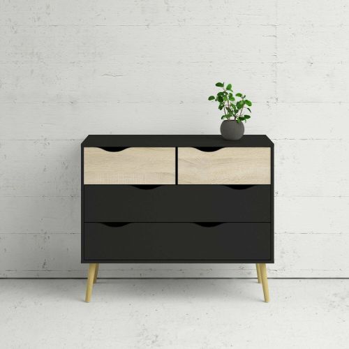 Cassettiera con maniglie nera e quercia 98x81h cm - Azir