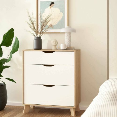 Cassettiera con maniglie rovere e bianca 78x92h cm - Alamid
