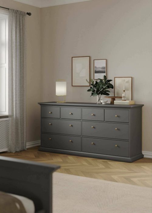 Cassettiera Coraline, Settimino multiuso, Comò camera da letto, Mobile con cassetti, 183x49 h87 cm, Grigio