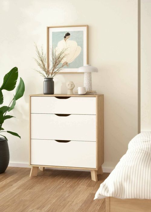 Cassettiera Deirdre, Settimino multiuso, Comò camera da letto, Mobile con cassetti, 40x79 h92 cm, Rovere e Bianco