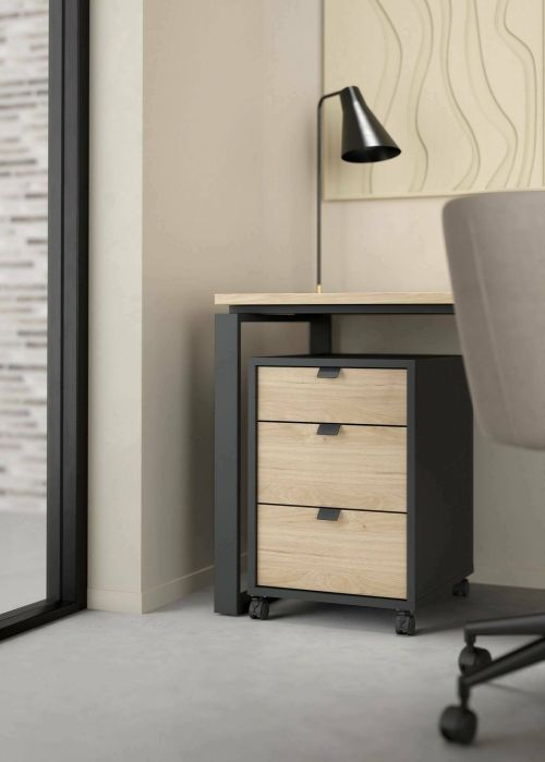 Cassettiera Gabrielle, Settimino multiuso, Comò camera da letto, Mobile con cassetti, 48x41 h61 cm, Rovere e Grigio