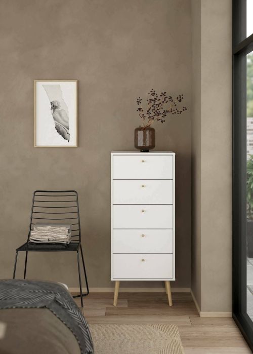 Cassettiera Genevieve, Settimino multiuso, Comò camera da letto, Mobile con cassetti, 39x50 h120 cm, Bianco