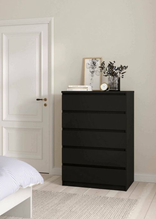 Cassettiera Georgette, Settimino multiuso, Comò camera da letto, Mobile con cassetti, 50x77 h111 cm, Nero