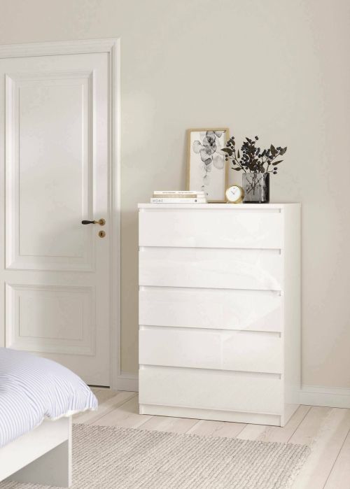 Cassettiera Georgette, Settimino multiuso, Comò camera da letto, Mobile con cassetti, 77x50 h111 cm, Bianco