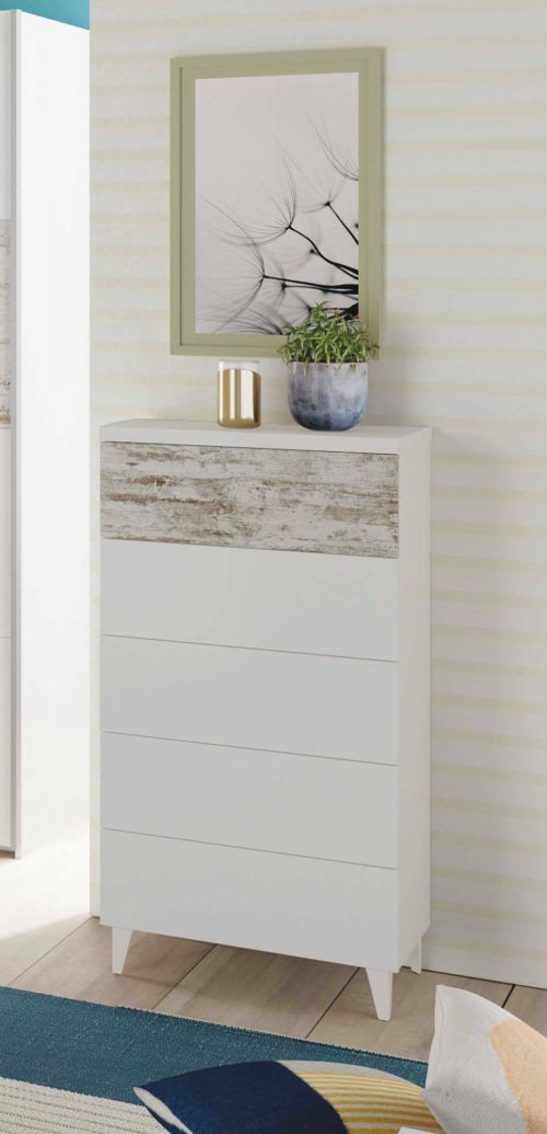 Cassettiera in legno bianca 61x117h cm - Aaron