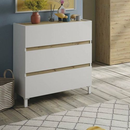 Cassettiera in legno bianca e rovere nodi 79x90h cm - Teddy