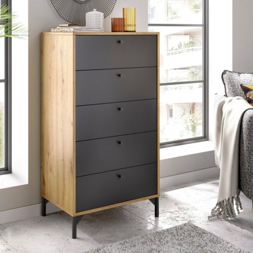 Cassettiera in legno rovere e antracite 60x127h cm - Armerina