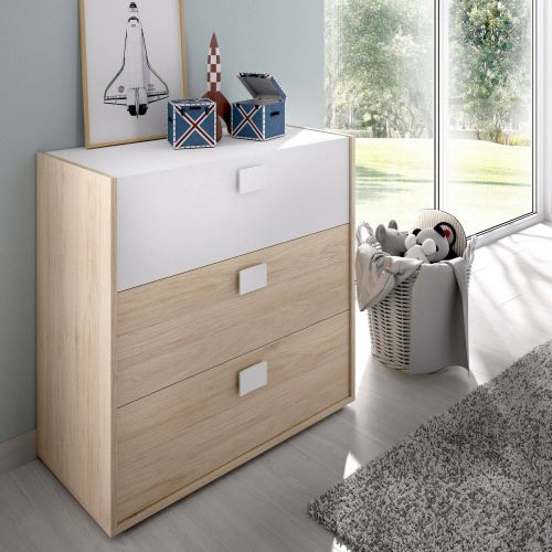 Cassettiera in legno rovere e bianca 80x81h cm - Alibaba